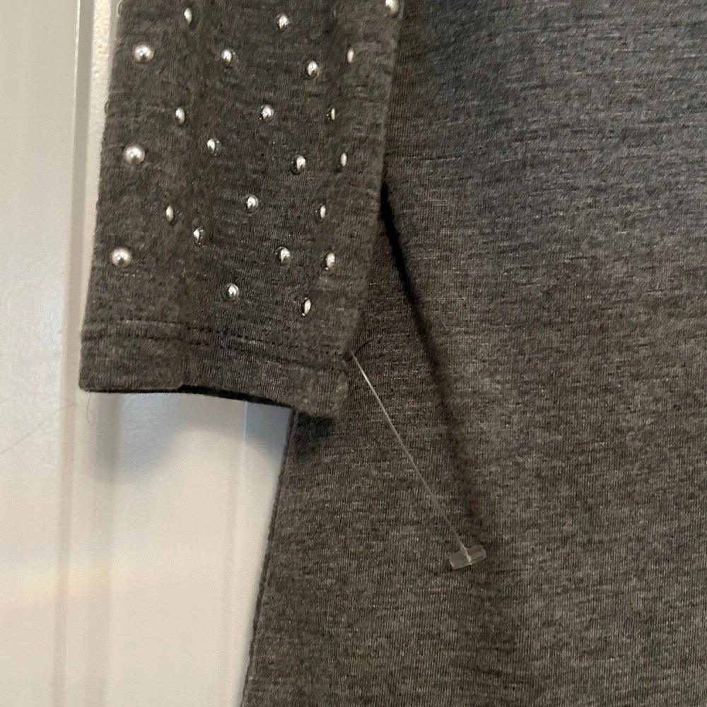 Wallflower Studded Long Sleeve Top Gray Silver M Casual Pullover Glam